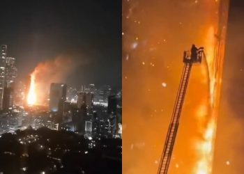 Hongkong: 42-piętrowy wieżowiec w ogniu [WIDEO]