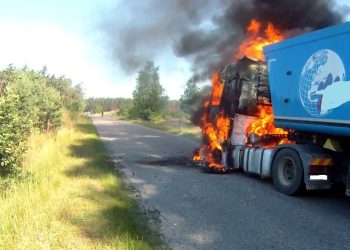 Pożar ciężarówki w miejscowości Sztumskie Pole
