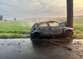 Samochód spłonął. Kierowca zginął na miejscu