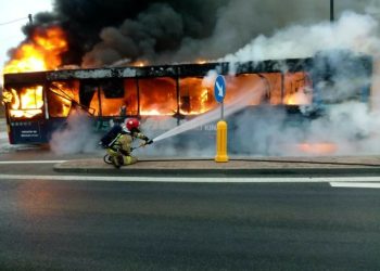 Pożar autobusu na Wojska Polskiego w Kielcach