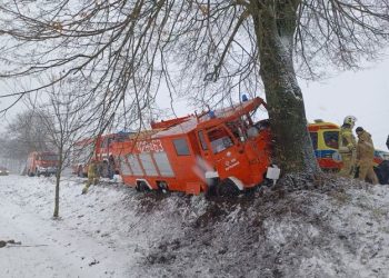 Wóz strażacki OSP uderzył w drzewo. Ranni strażacy