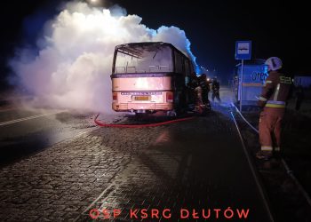 Pożar zabytkowego autobusu w Hucie Dłutowskiej