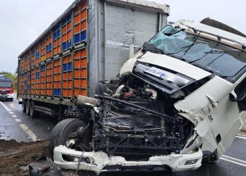 ‘Nie zachował bezpiecznej odległości’. Zderzenie ciężarówek na DK19