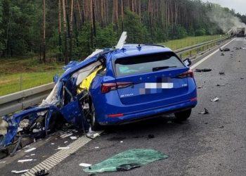 Śmiertelny wypadek pod Bełchatowem. Ciężarówka spłonęła