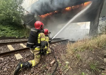 Strażacy z Polic gasili płonący wiadukt