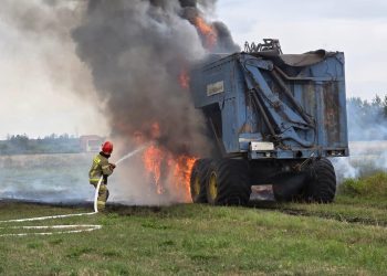 Pożar harwestera w miejscowości Jaziewo