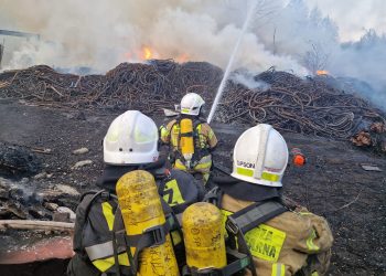 Duży pożar nieużytków, składowiska i warsztatu w Zabrzu