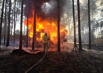 Laskowizna. Pożar budynku w ogródkach działkowych