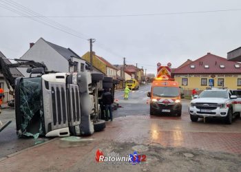 Ciężarówka na boku w Koszycach