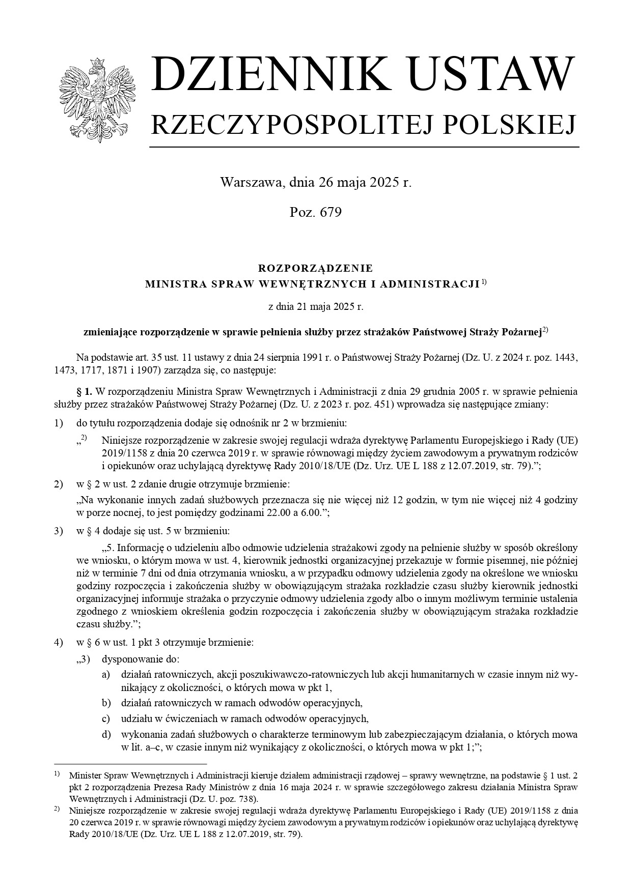 Nowelizacja rozporządzenia ws. pełnienia służby w PSP