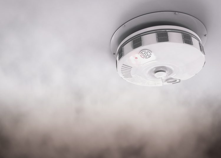 3d rendering smoke detector on ceiling