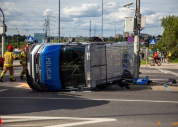 Radiowozem alarmowo na czerwonym. Doszło do wypadku