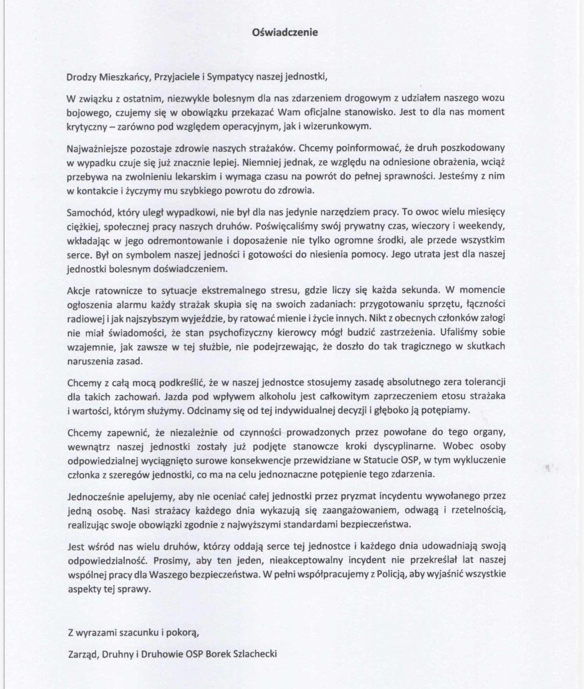 Pijany kierowca wozu strażackiego. Jednostka wyciąga konsekwencje