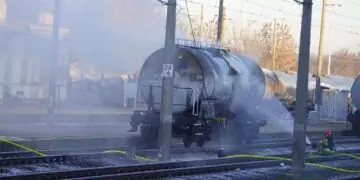 Gostynin. Pożar cysterny kolejowej z siarką