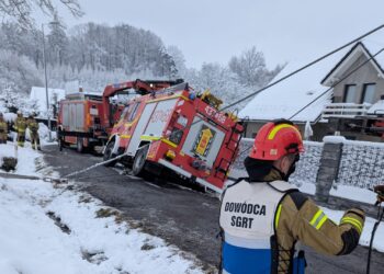 Wóz strażacki w rowie. Wezwano SGRT BIELSKO-BIAŁA