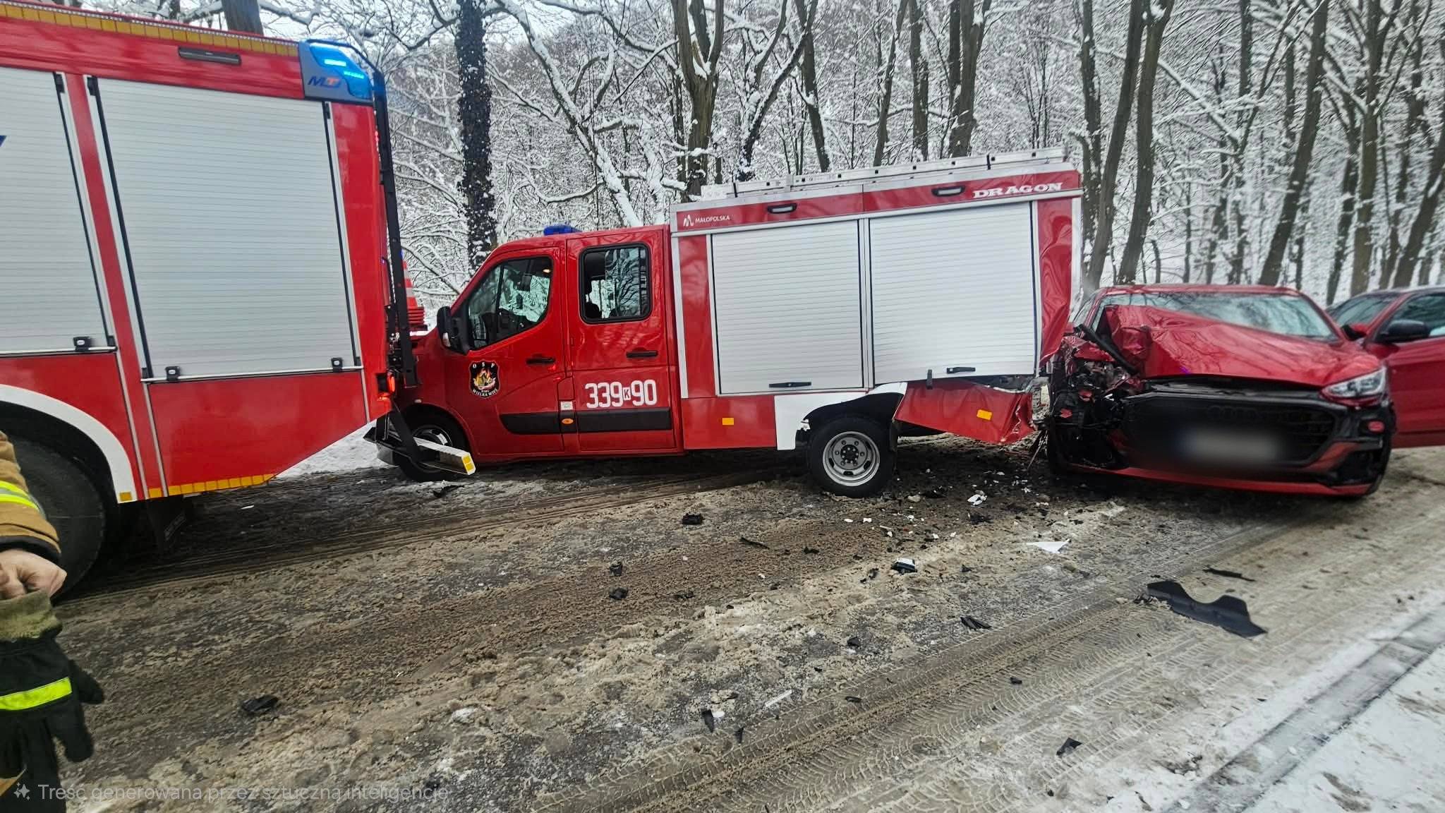 Dwa uszkodzone samochody OSP i mandat dla kierowcy