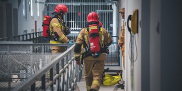 Wrocławscy strażacy na ćwiczeniach w więzieniu