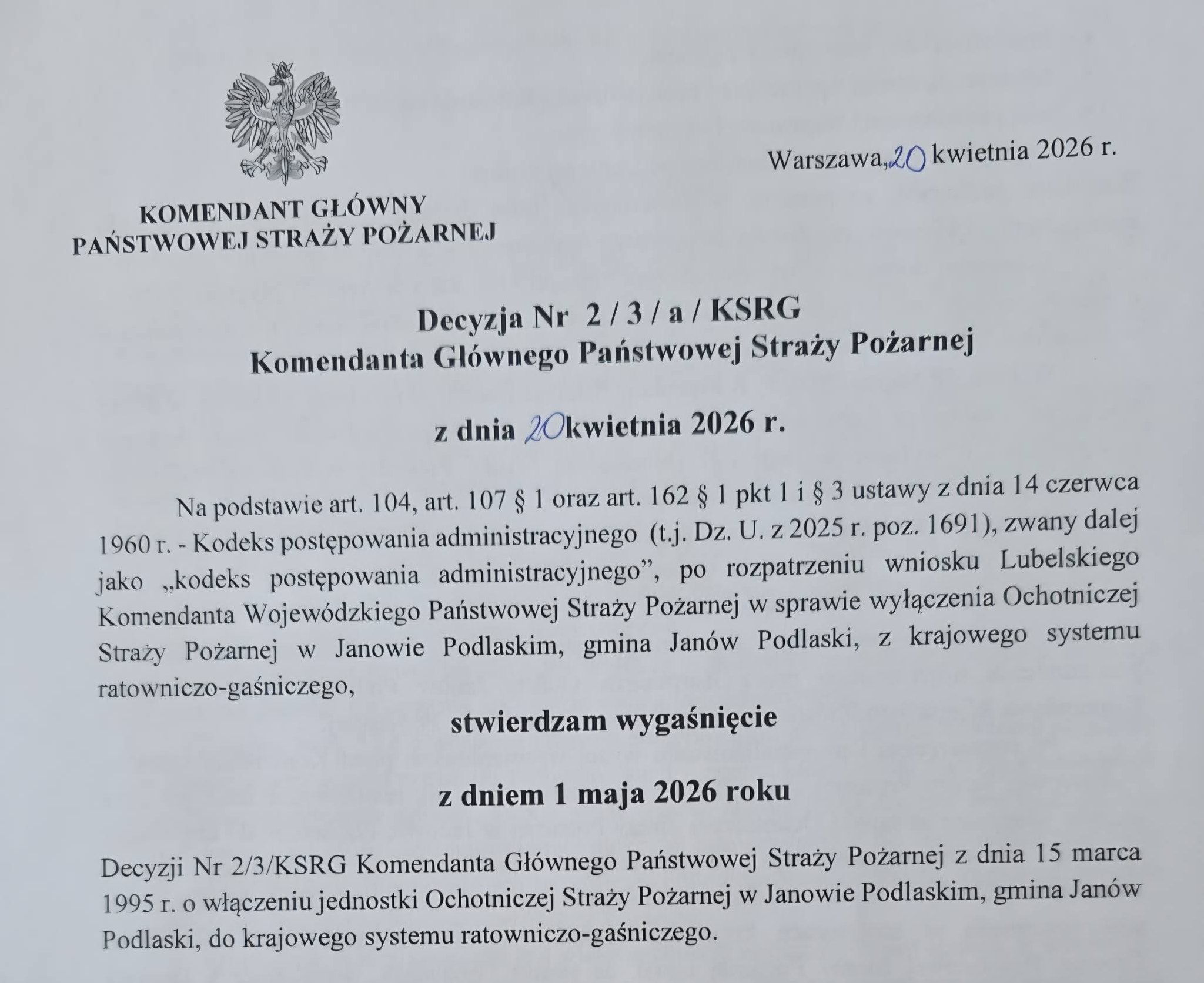 Janów Podlaski. OSP wypada z KSRG. Decyzja zapadła, ale wątpliwości tylko rosną