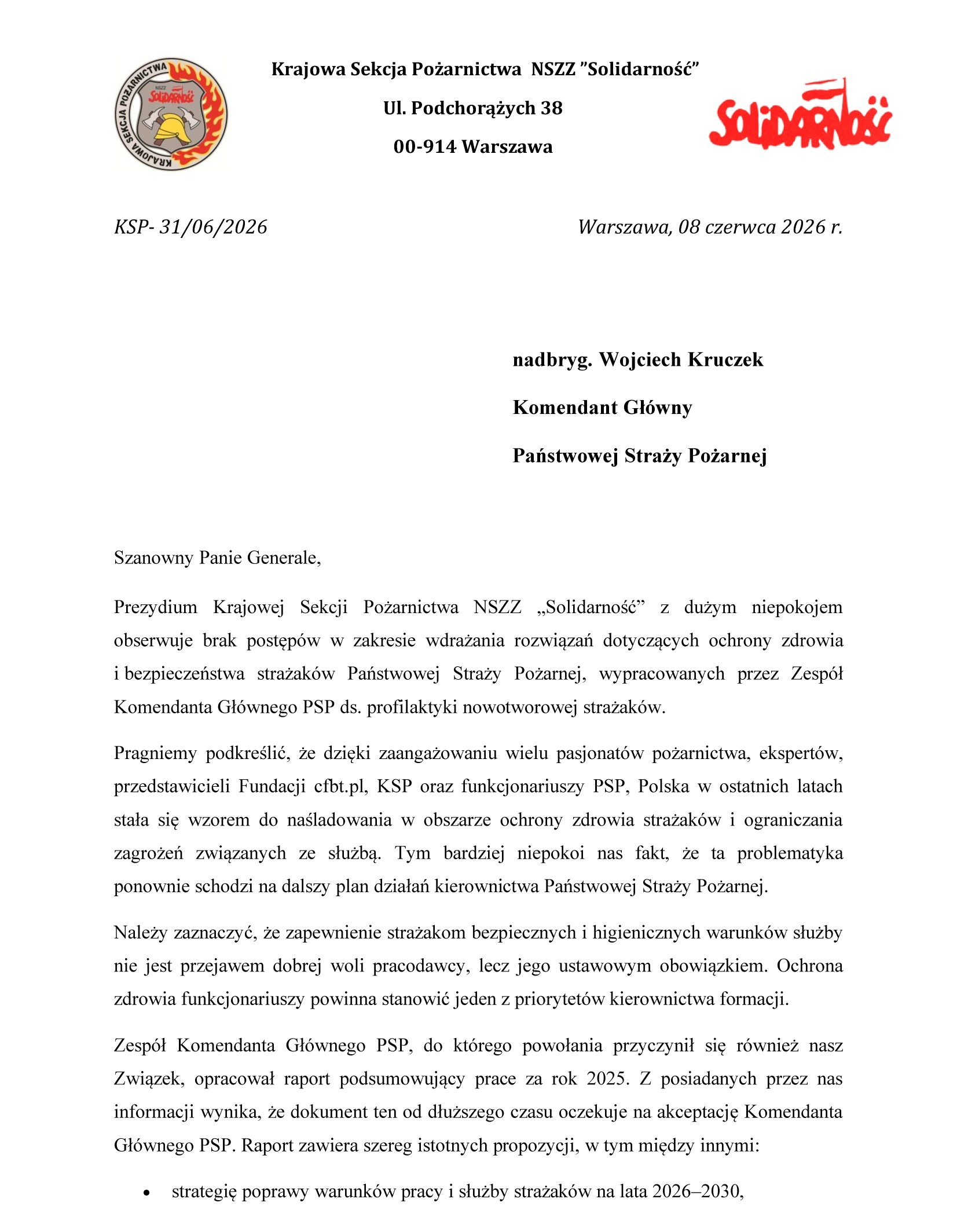 Strażacy czekają na decyzje w sprawie profilaktyki zdrowotnej. Związkowcy pytają o dalsze działania